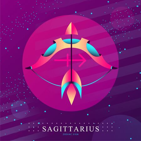 Modern magic witchcraft card with astrology Sagittarius zodiac sign. Bow and arrow illustrationのイラスト素材