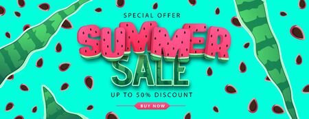 Colorful summer big sale poster with watermelon. Summertime backgroundのイラスト素材
