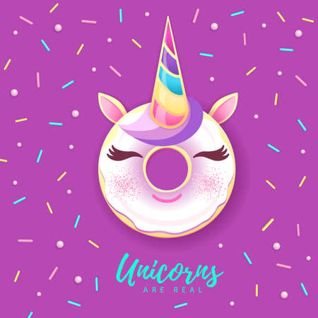Fantasy fairytale Sweet donut like unicorn. Junk fast food.のイラスト素材