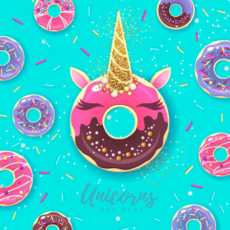 Fantasy fairytale Sweet donut like unicorn. Junk fast food.のイラスト素材
