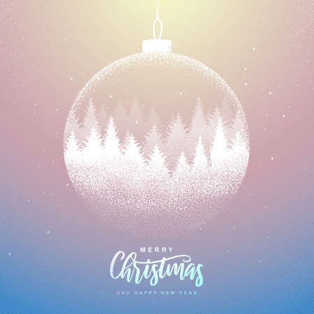 Winter seasonal holiday Christmas background. Christmas greeting card with snow globe and winter forest inside. Vector illustrationのイラスト素材