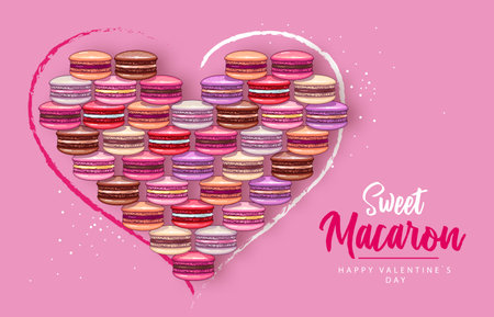 Happy Valentines Day background with french macaroons. Valentine greeting cardのイラスト素材