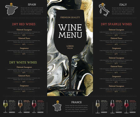 Wine menu design with alcohol ink texture. Marble texture backgroundのイラスト素材