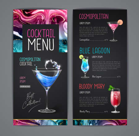 Cocktail menu design with alcohol ink texture. Marble texture background.のイラスト素材