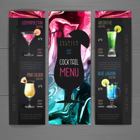 Cocktail menu design with alcohol ink texture. Marble texture background.のイラスト素材