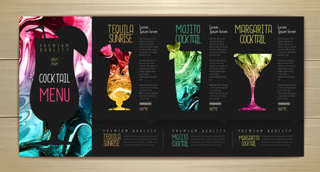 Cocktail menu design with alcohol ink texture. Marble texture background. Set of cocktail glassesのイラスト素材