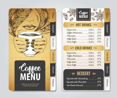 Restaurant Coffee menu design. Decorative sketch of cup of coffee or tea.のイラスト素材