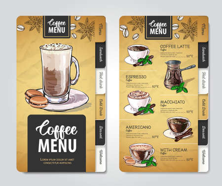 Restaurant Coffee menu design. Decorative sketch of cup of coffee or tea.のイラスト素材