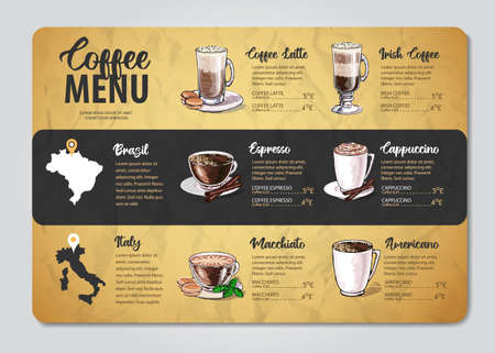 Restaurant Coffee menu design. Decorative sketch of cup of coffee or tea.のイラスト素材