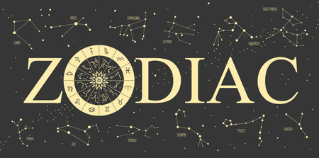 Modern magic witchcraft Astrology wheel with zodiac signsのイラスト素材