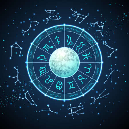 Modern magic witchcraft Astrology wheel with zodiac signsのイラスト素材