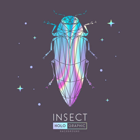 Abstract polygonal triangle Belionota tricolor beetle. Holographic Bug sign. Entomological vector illustrationのイラスト素材