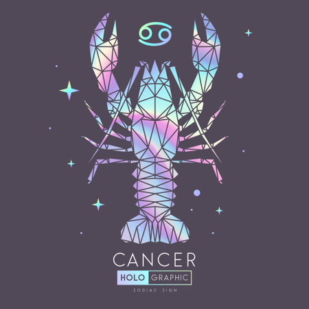 Modern magic holographic witchcraft card with astrology Cancer zodiac sign. Lobster illustration in polygolan styleのイラスト素材