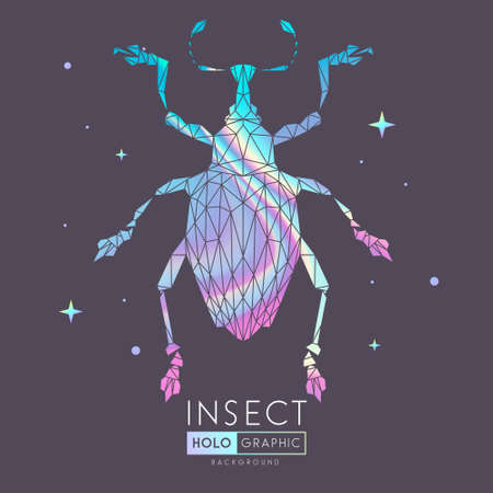 Abstract polygonal triangle beetle weevil. Holographic Bug sign. Entomological vector illustrationのイラスト素材