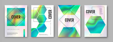 Set of Modern holographic pearl fllow abstract covers. Liquid vector illustration background