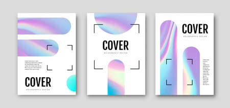 Set of Modern holographic pearl fllow abstract covers. Liquid vector illustration backgroundのイラスト素材