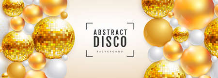3D abstract background with colorful golden spheres and disco ball spheres. Disco ball background....