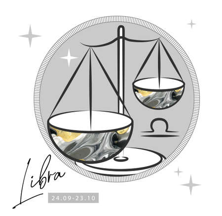 Modern magic witchcraft card with astrology Libra zodiac sign.のイラスト素材