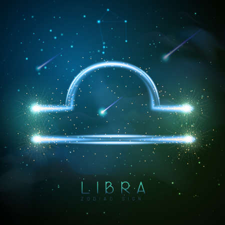 Modern magic witchcraft card with astrology glittering golden Libra zodiac sign on outer space backgroundのイラスト素材