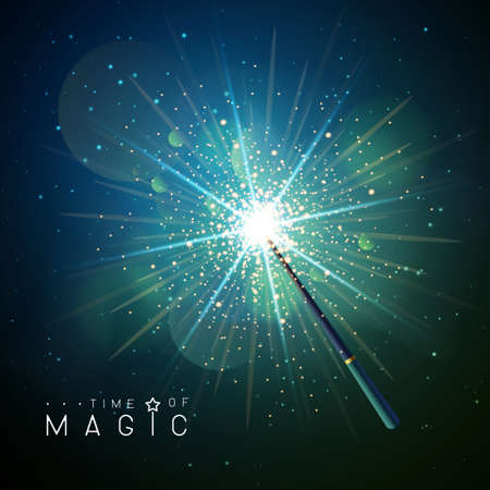 Magic wand with blue neon glowing star. Vector illustrationのイラスト素材