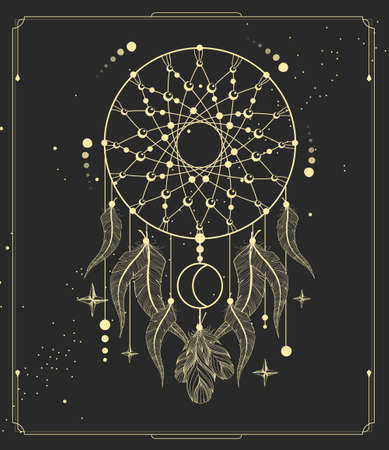 Modern magic witchcraft card with dream Catcher. Vector illustrationのイラスト素材