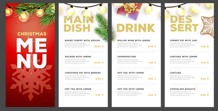 Restaurant Christmas holiday menu design with christmas desoration. Vector illustrationのイラスト素材