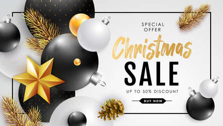 Winter sale poster with christmas holiday decorations. Christmas and New Year background. Vector illustrationのイラスト素材