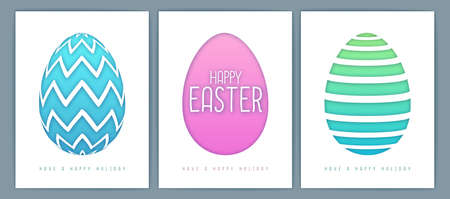 Set of Easter eggs silhouette. Cut out paper art style design. easter greeting card. vector...