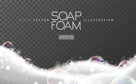 Soap foam with soap rainbow bubbles isolated on transparent background. vector illustrationのイラスト素材