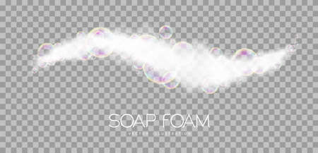Soap foam with soap rainbow bubbles isolated on transparent background. vector illustrationのイラスト素材