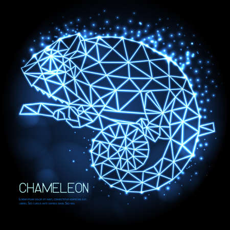 Abstract polygonal tirangle animal chameleon neon sign. Hipster animal illustration.のイラスト素材