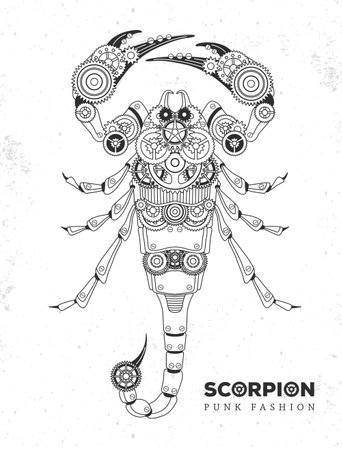Scorpion silhouette with gears. punk style. vector illustrationのイラスト素材