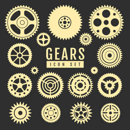 Group of gears isolated on black background. Cog icon design. vector illustrationのイラスト素材