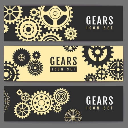 Set of banners with different gears. Cog icon design. vector illustrationのイラスト素材