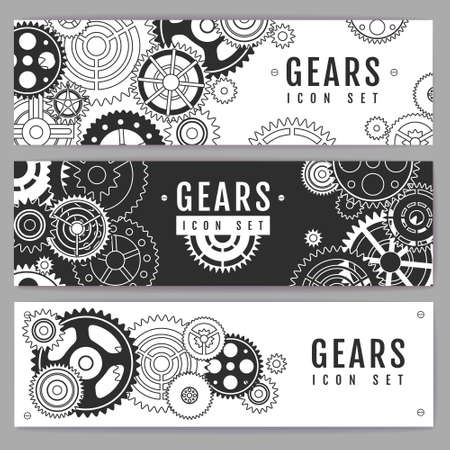 Set of banners with different gears. Cog icon design. vector illustrationのイラスト素材