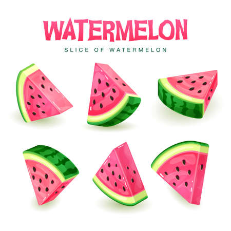 Set of watermelon slices isolated on white background. Vector watermelon illustrationのイラスト素材