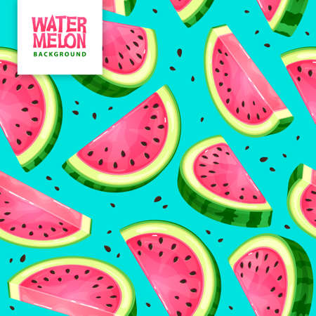 Seamless pattern with watermelon slices on blue background. vector illustration. watermelon summer backgroundのイラスト素材
