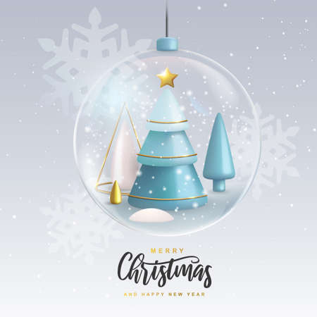 Christmas holiday background with realistic 3D plastic Christmas trees. Merry Christmas and Happy New Year greeting card. vector illustrationのイラスト素材