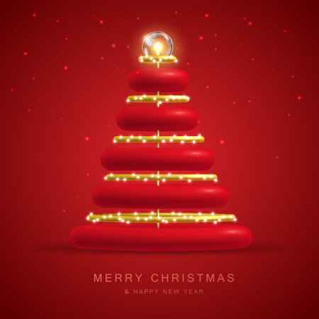 Christmas holiday background with realistic 3D plastic Christmas tree. Merry Christmas and Happy New Year greeting card. vector illustrationのイラスト素材