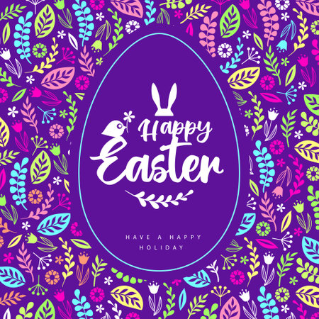 Easter egg silhouette on decorative floral ornament. Happy Easter holiday background. Greeting card or poster. Vector illustrationのイラスト素材