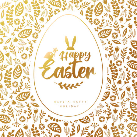 Easter egg silhouette on decorative floral ornament. Happy Easter holiday background. Greeting card or poster. Vector illustrationのイラスト素材