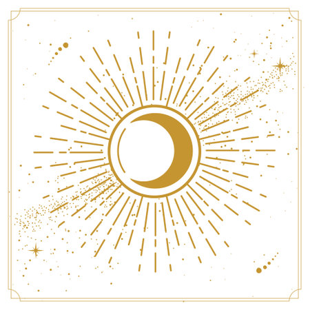 Modern magic witchcraft card with astrology crescent sing or moon eclipse. Vector illustrationのイラスト素材