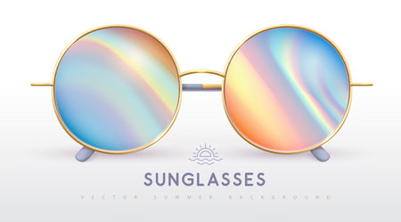 Realistic holographic flow round shaped sunglasses. Vector illustration.のイラスト素材