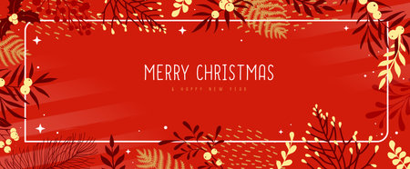 Christmas holiday greeting card or banner with floral desoration. Vector illustrationのイラスト素材