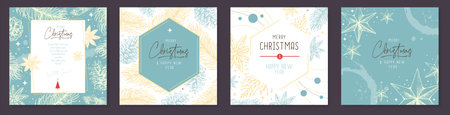 Set of Christmas holiday greeting cards or covers with floral desoration. Vector illustrationのイラスト素材