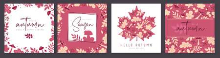 Set of autumn covers or cards with autumn floral attributes. Vector illustrationのイラスト素材
