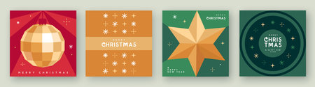 Set of Merry Christmas and Happy New Year greeting cards, covers or posters with holiday attributes. Christmas background. Flat design. Vector illustrationのイラスト素材
