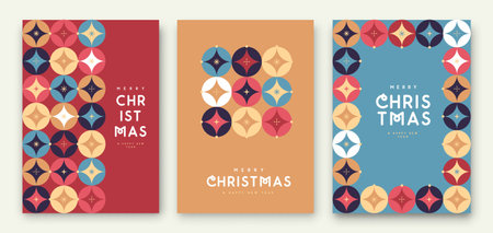 Set of Merry Christmas and Happy New Year greeting cards, covers or posters with holiday pattern. Christmas background. Flat design. Vector illustrationのイラスト素材