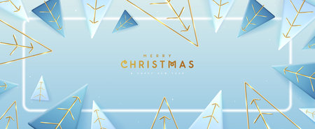 Merry Christmas and Happy New Year holiday background with 3d Christmas trees on blue background. Vector illustrationのイラスト素材
