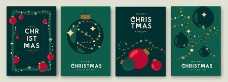 Set of Merry Christmas and Happy New Year greeting cards, covers or posters with holiday attributes. Christmas background. Flat design. Vector illustrationのイラスト素材